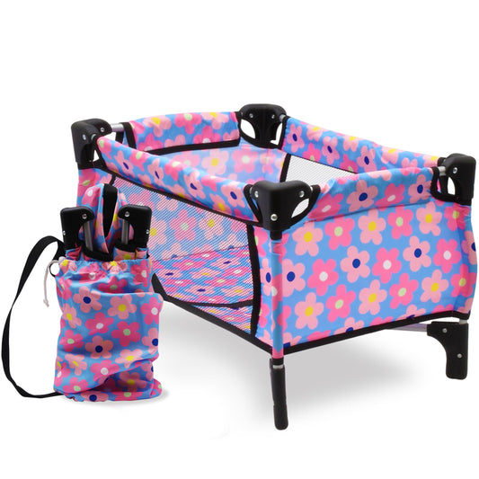 Dolls To Play baby doll crib playpen in blue for cozy pretend naps