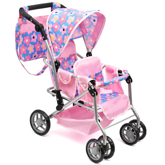 Dolls To Play baby doll double stroller blue for realistic twins pretend play.
