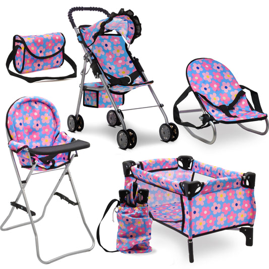 Dolls To Play baby doll stroller blue, ideal for on-the-go pretend play.
