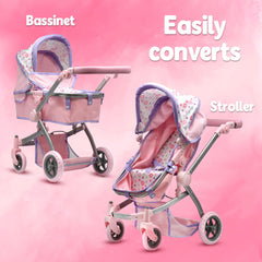 Dolls To Play pram to buggy convertible stroller shown in action for imaginative role play