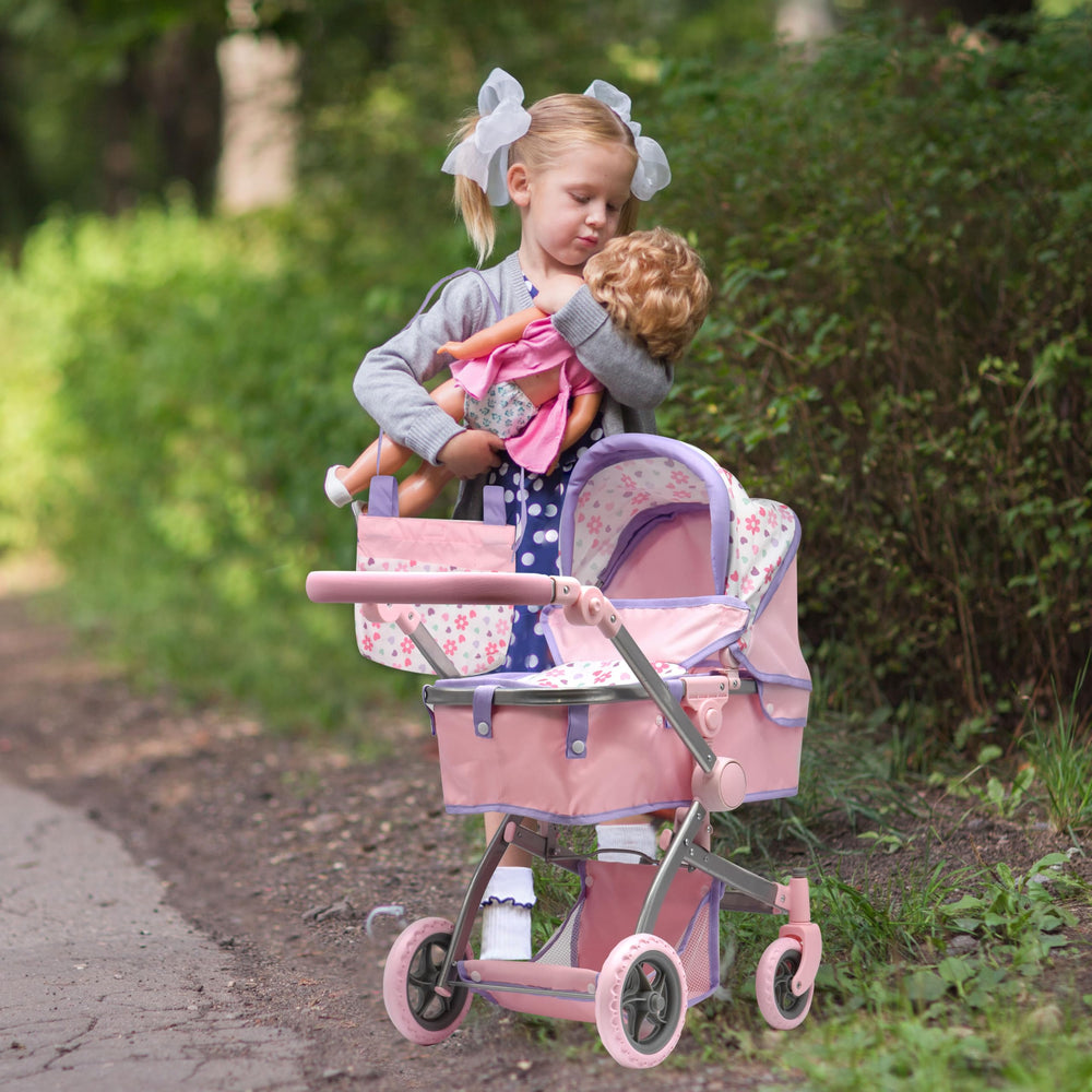 Dolls To Play matching purple floral bag and storage basket for organized playtime