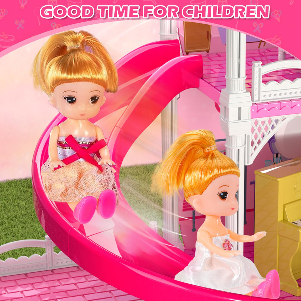 Doloowee two dolls and four dogs accompany children during pretend adventures.