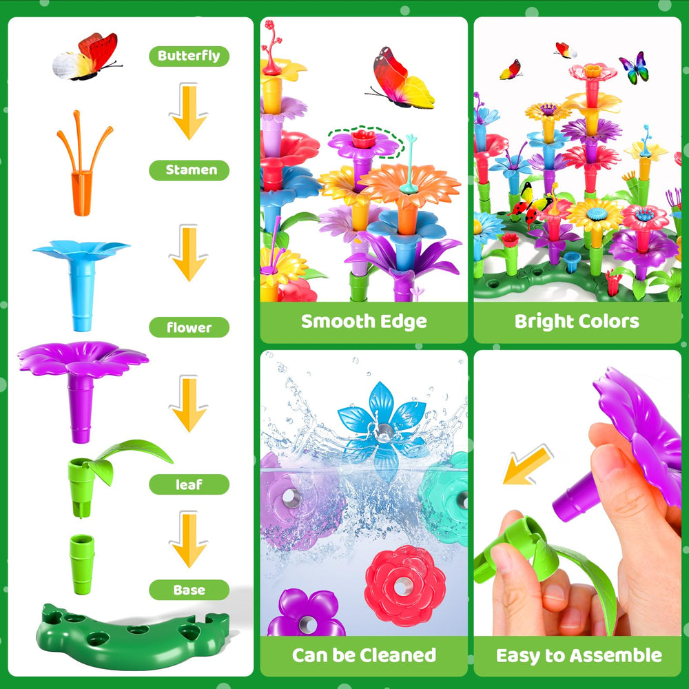 Doloowee flower-garden-bloom-pieces feature interchangeable parts for endless garden designs.