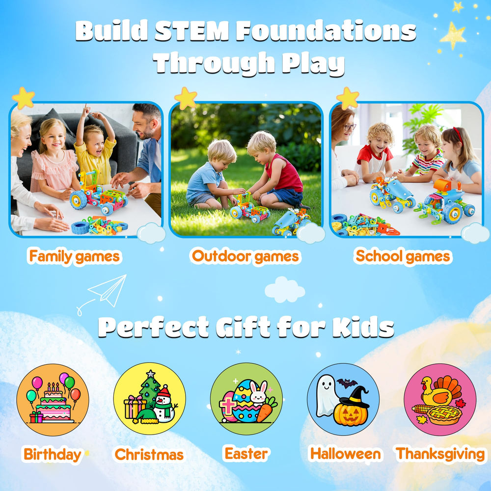 Dolymoly STEM ages 4-8 play kit suits beginner to advanced builders.