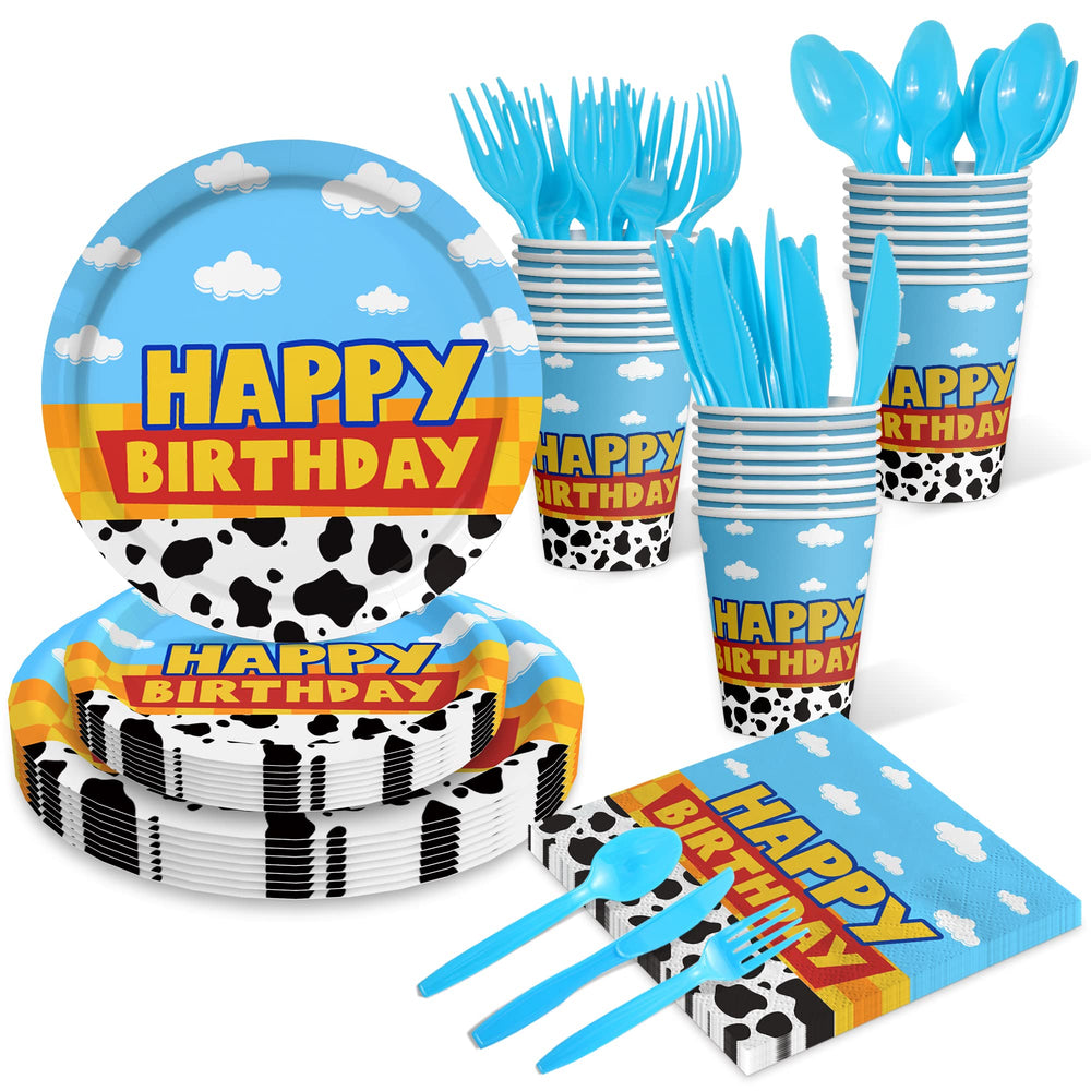 Domment cow-cloud plates (9 inch) sturdy for kids' party meals.