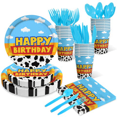 Domment cow-cloud plates (9 inch) sturdy for kids' party meals.