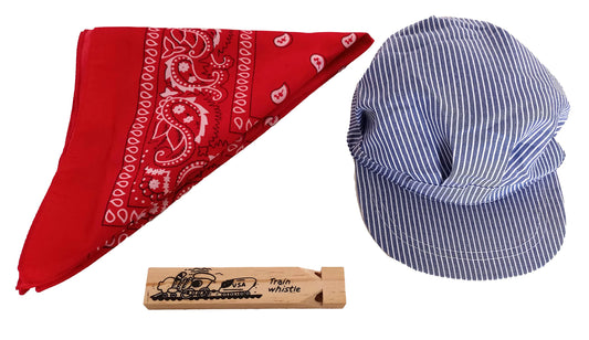 Dondor train conductor hat on a child, adjustable fit for comfortable role-play.