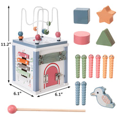 Donmills activity cube bird feeding panel inspires pretend care and coordination