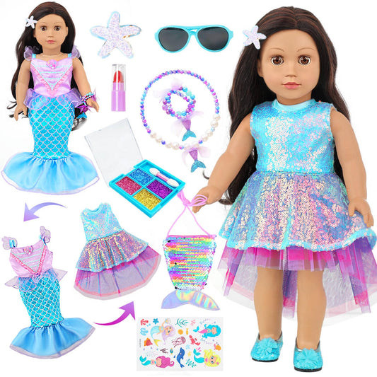 DONTNO American 18-inch doll mermaid dress and bag for imaginative play