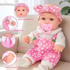DONTNO pink fruit-pattern backpack to store doll accessories on the go.