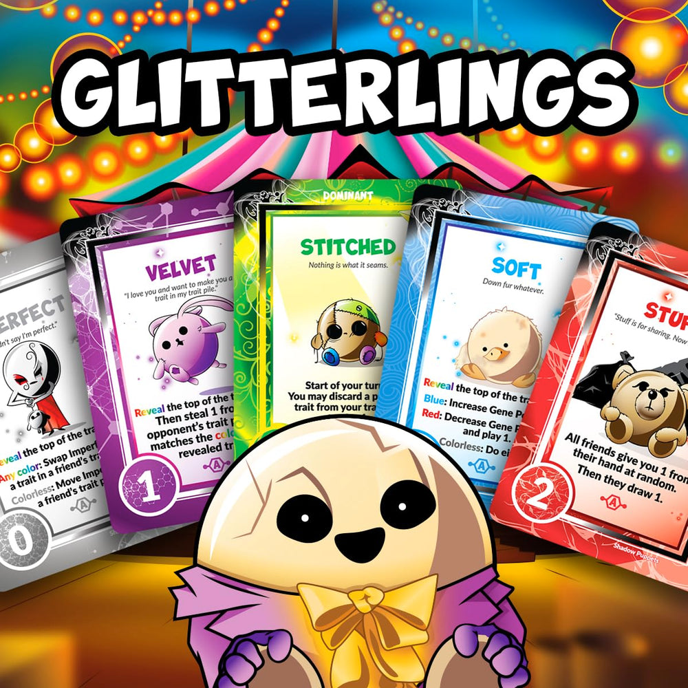 Doomlings Glitterlings expansion cards embrace luck and strategic draws.