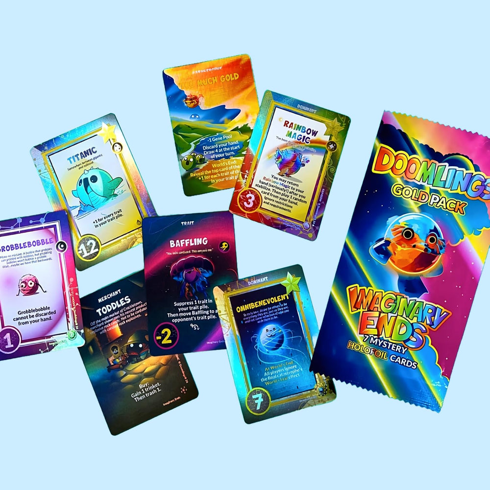 Doomlings holofoil card spread showcases shiny artwork and rare variations for fans