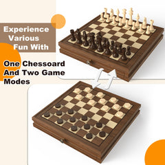 Doowroodni chess set with built in drawer storage keeps pieces organized