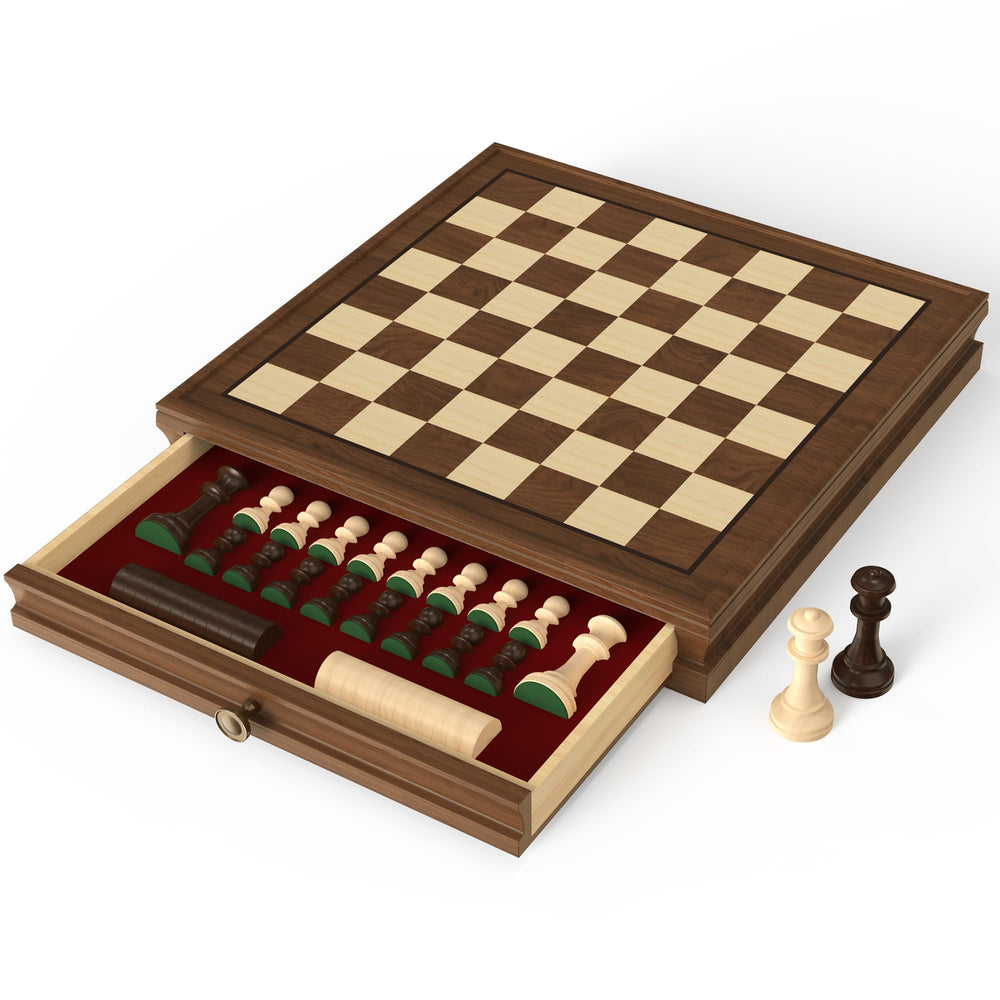 Doowroodni premium walnut chess board 13x13 in natural finish for travel ready play