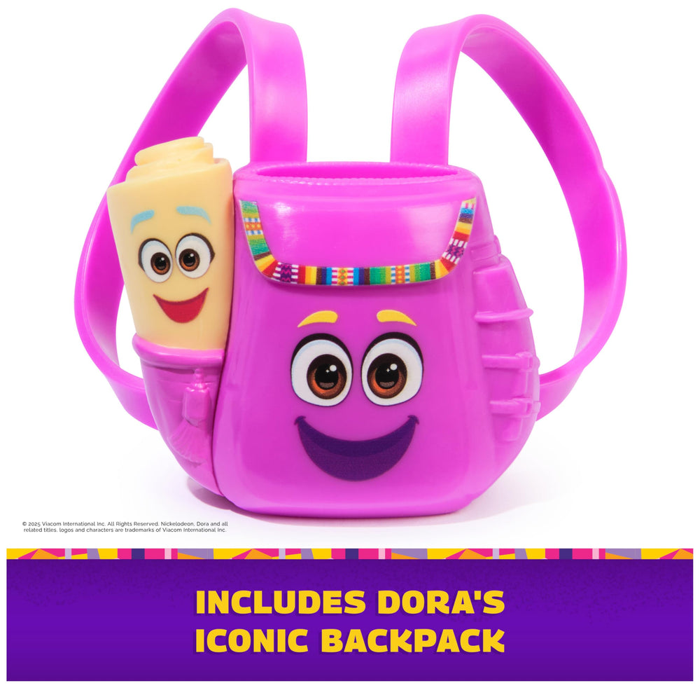 Backpack on Dora opens at the top when squeezed