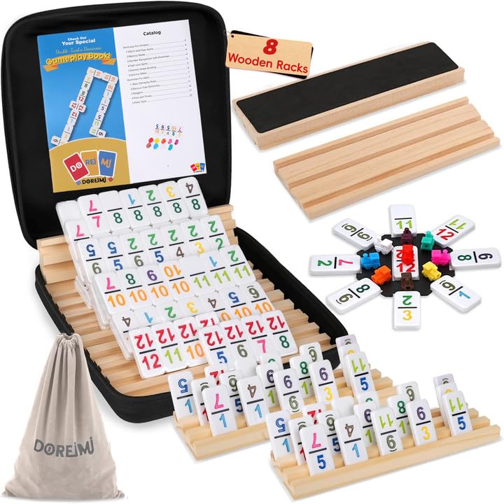Doreimi Mexican Train domino tiles in vibrant colors for family play.