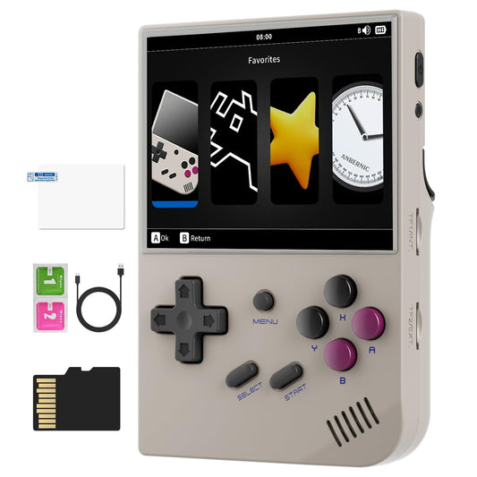 Doriteney RG35XX handheld front view shows compact design for on-the-go retro gaming.