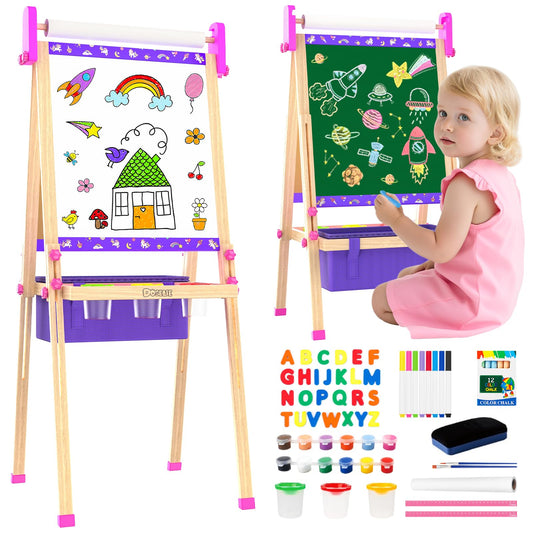 Doselie art easel for kids, side view, dual surfaces
