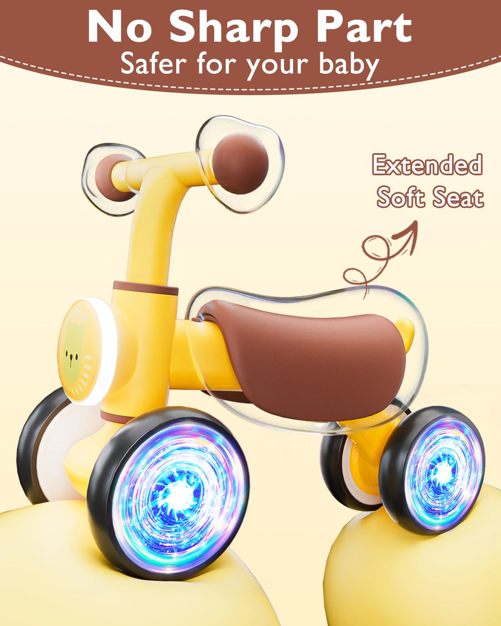 Doselie balance bike has wide grippy tires for steady control.