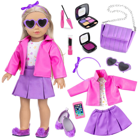 DOTVOSY 18-inch doll clothes and makeup set for imaginative play and dress-up fun.