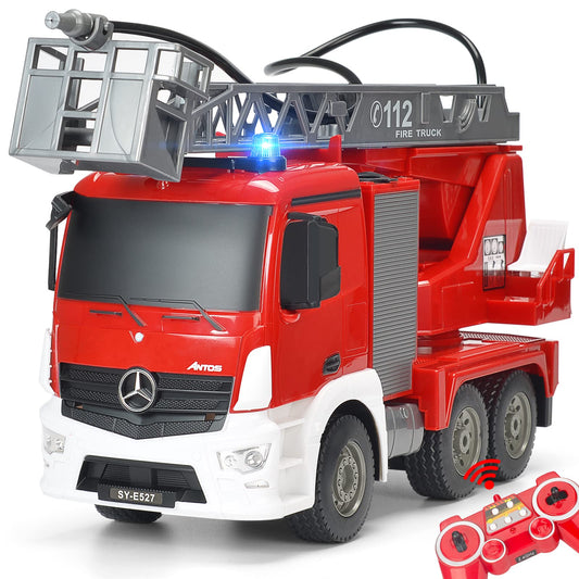 DOUBLE E Benz licensed fire truck front view shows authentic design for immersive pretend play.