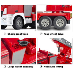 DOUBLE E Benz licensed fire truck water pump action illustrates interactive role play.