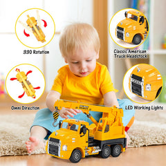 DOUBLE E Mack RC crane truck cab-and-boom close-up emphasizes engineering-inspired details.