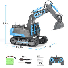 DOUBLE E excavator toy digging action in sandpit setup