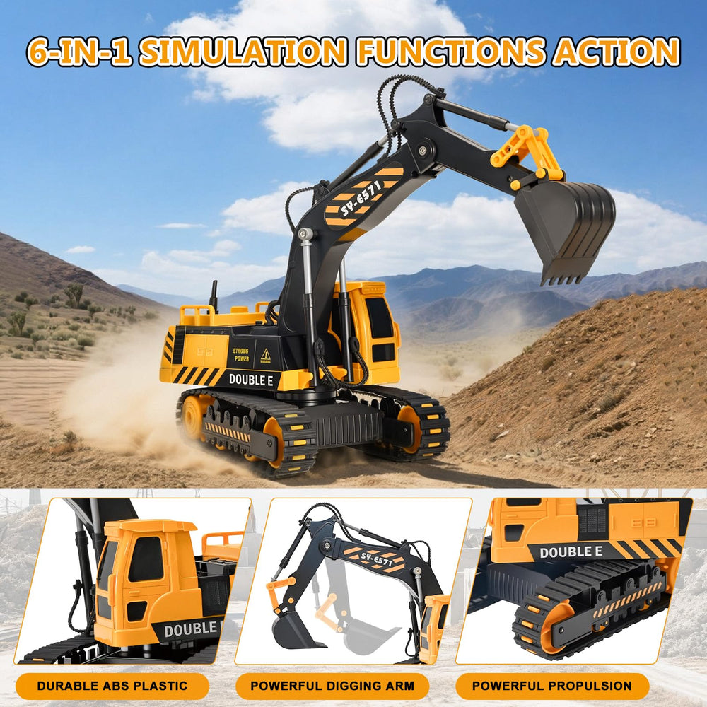 Double E six-function remote control for versatile construction play
