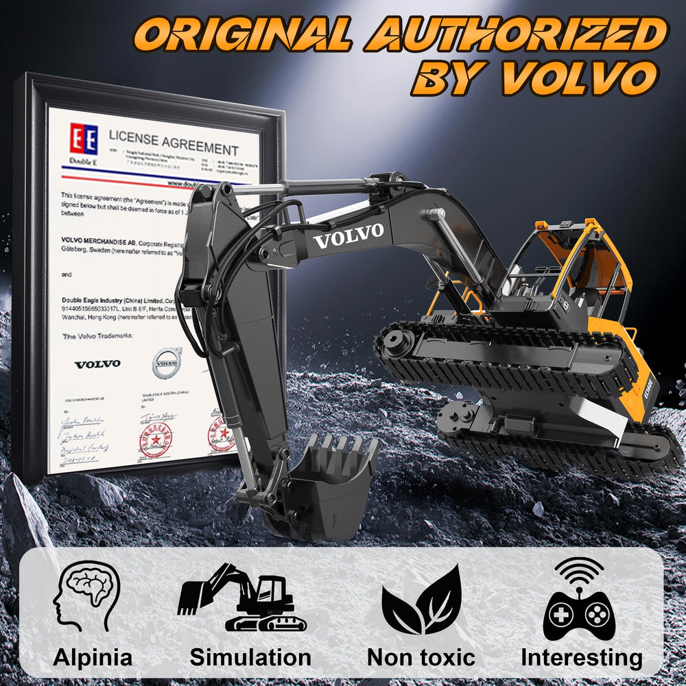 DOUBLE E Volvo 1:16 excavator arm digging action and durability