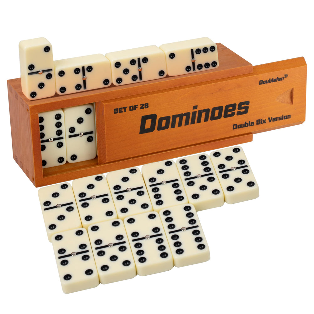 Doublefan dominoes with spinner rivet for easy turning during play.