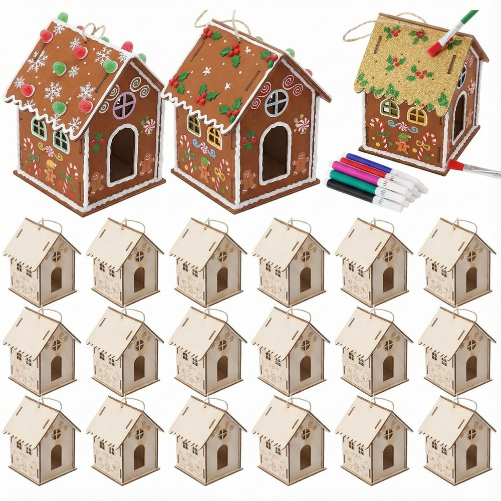 DoubleFill wooden birdhouse kit pieces ready for classroom crafting and decoration.