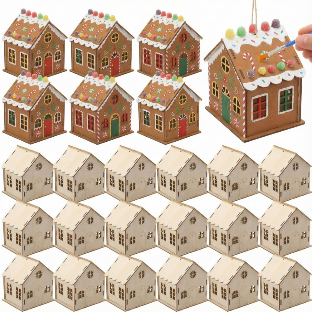 DoubleFill wooden gingerbread houses kit ready for kids to paint and assemble