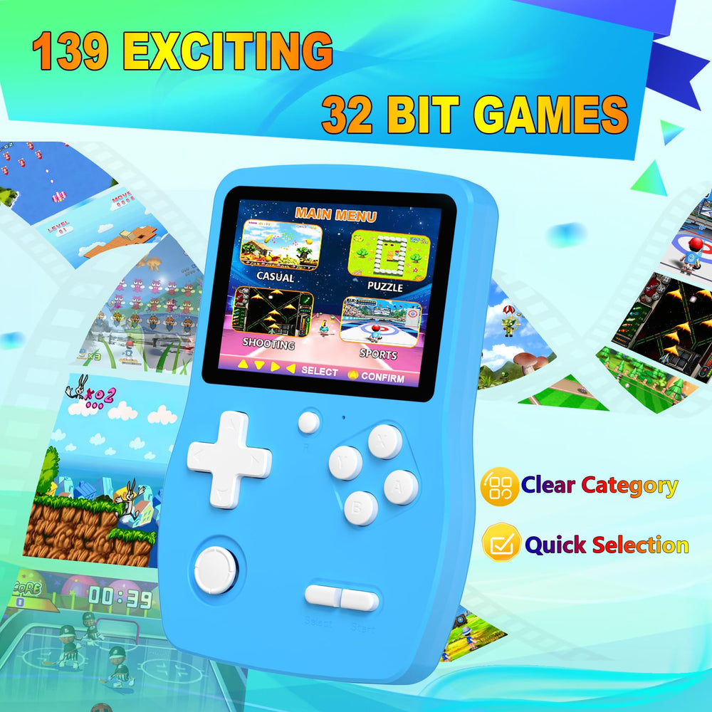 Douddy 32-bit handheld games IPS 3-inch display delivers vivid graphics for immersive play.