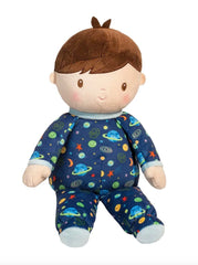 Douglas Gavin Galaxy Soft Baby Doll in navy PJs with planets, perfect for bedtime snuggles.