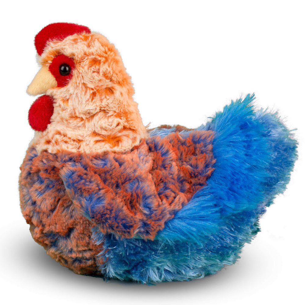 Douglas Henrietta Blue Lace Hen comb-wattle close-up, lifelike charm for imaginative barnyard games.