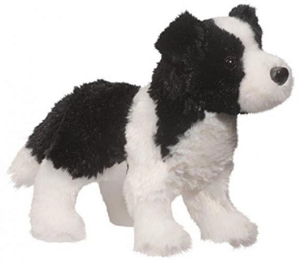Douglas Meadow Border Collie plush in standing pose, durable cuddle buddy for kids.