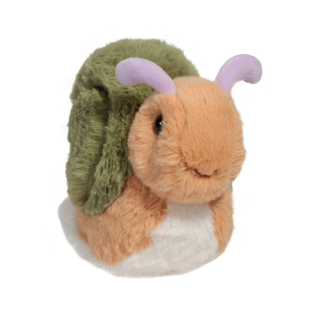 Douglas Shelby snail plush shell in olive green adds whimsy and charm for imaginative play.