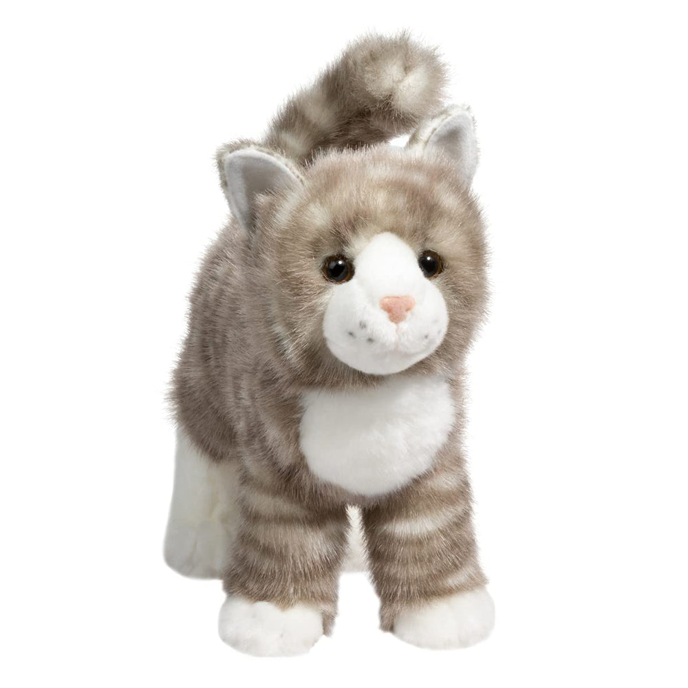 Douglas Zipper Gray Tabby Cat Plush coat texture highlights soft, durable fabric.