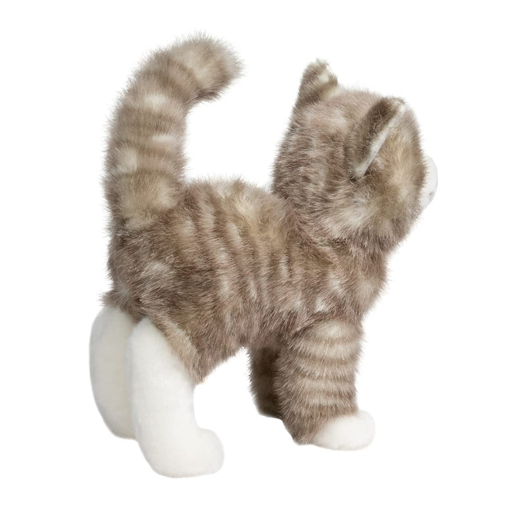 Douglas Zipper Gray Tabby Cat Plush safe for ages 24 months and up.