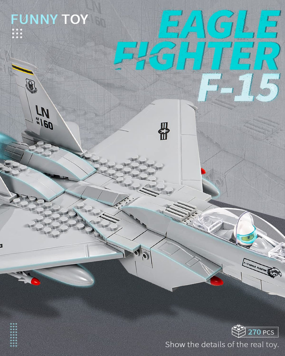 dOvOb F-15 Eagle jet model side view, perfect for educational play and display