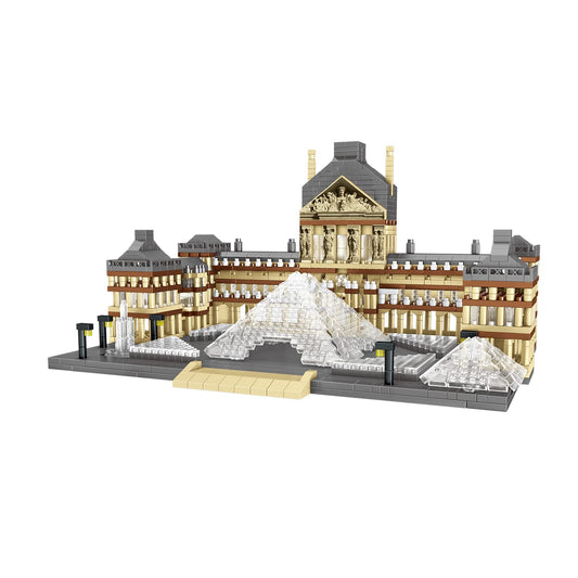 DovOb Louvre micro building blocks kit highlights refined detail for display.