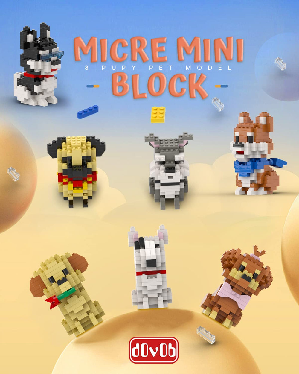 dovob micro mini blocks golden retriever model for display and storytelling