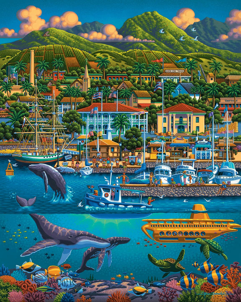 Dowdle Maui 500-piece puzzle artwork close-up showing detailed colors