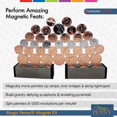 Two powerful magnets and thirty-five coins enable gravity-defying sculptures.