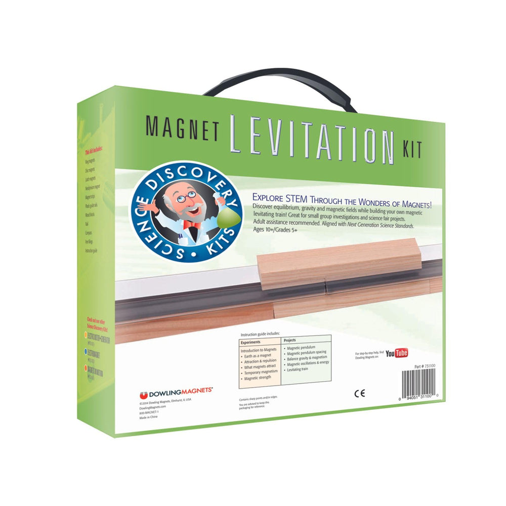 Dowling Magnets plastic guide rails ensure smooth movement for accurate levitation experiments.