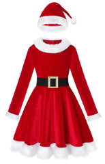 Doxrmuru girl wearing Mrs Santa costume at party.