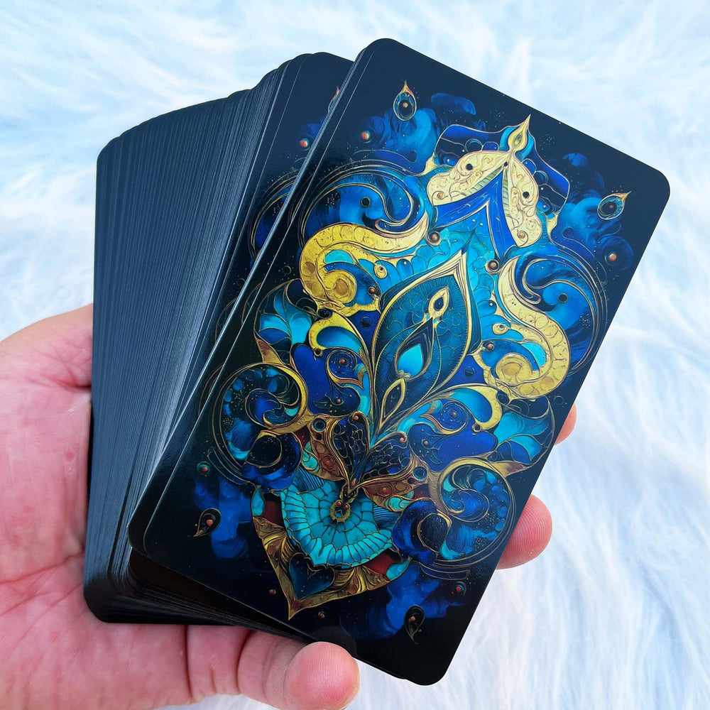 Gold-on-azure imagery from DPEHAKMK Arcana artworks