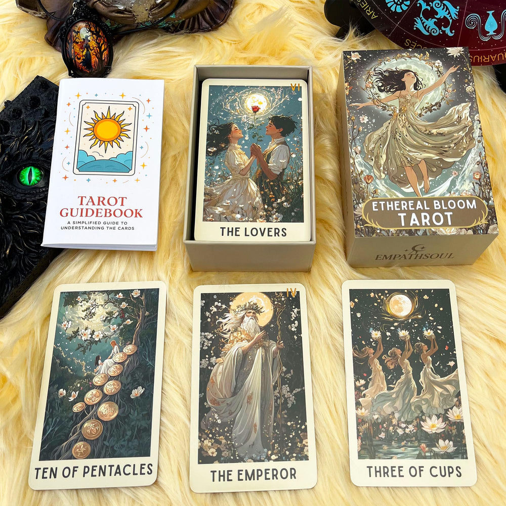 DPEHAKMK floral tarot card illustration 01 with ethereal blossoms for intuitive readings.