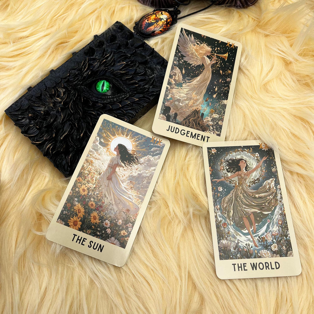DPEHAKMK floral tarot card illustration 02 with starlit skies for reflection.